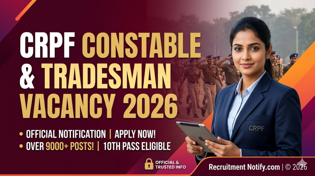 CRPF Constable Tradesman Recruitment 2026: 9175 Posts Notification Out - Apply Online Now