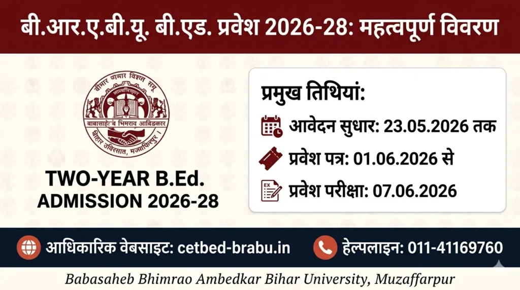 Bihar B.Ed Entrance Exam Online Form Correction 2026: Application Edit Window Details
