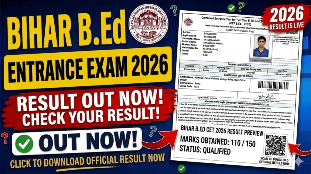 Bihar B.Ed Entrance Exam Result 2026 Out: Download CET-BED Scorecard, Cut-Off & Rank Card